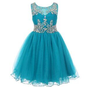 Little GIrls Bridesmaid Beaded Princess Christmas Flowers Girls Dresses Teal 4